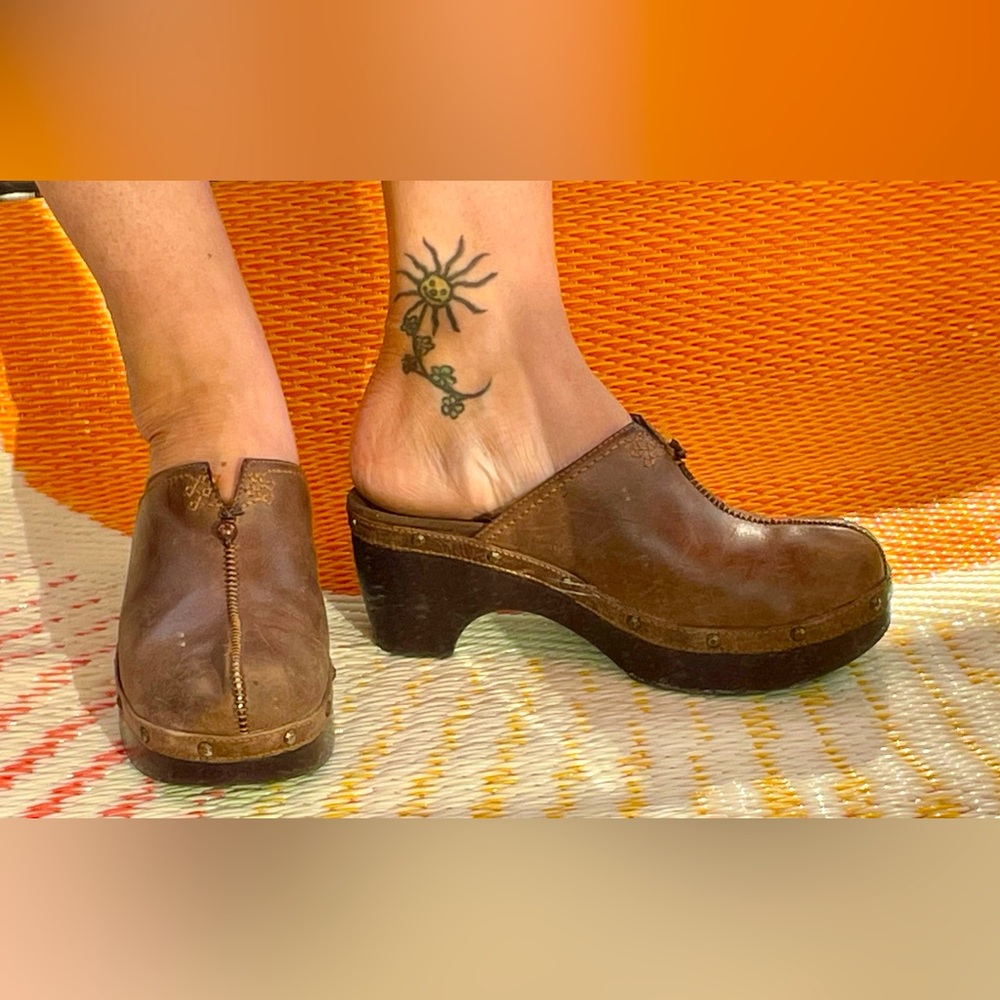 Indigo by Clarks Mules Clogs Boho Brown Leather Retro Bohemian Women's Size 6